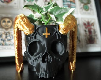 Satan Skull Planter: Goth Home Decor