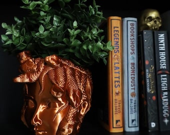Large Medusa Desk Planter | plant pot, gothic home decor, Greek mythology, gorgan sisters, snake.