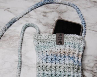 Crochet Crossbody Phone Bag, Crossbody Purse, Cell Phone Bag, Crochet Phone Purse,  Crochet Pale Mix Blue Bag, Cell Phone Pouch, Mini Purse