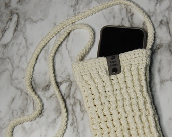Crochet Crossbody Phone Bag, Crossbody Purse, Cell Phone Bag, Crochet Phone Purse, Cream Crochet Bag, Cell Phone Pouch, Mini Purse