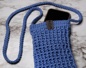 Crochet Crossbody Phone Bag, Crossbody Purse, Cell Phone Bag, Crochet Phone Purse, Stonewash Blue Crochet Bag, Cell Phone Pouch, Mini Purse