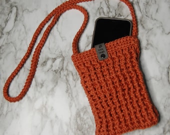 Crochet Crossbody Phone Bag, Crossbody Purse, Cell Phone Bag, Crochet Phone Purse, Terra Cotta Crochet Bag, Cell Phone Pouch, Mini Purse