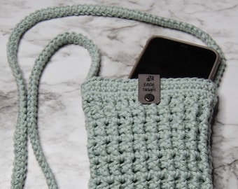 Crochet Crossbody Phone Bag, Crossbody Purse, Cell Phone Bag, Crochet Phone Purse, Spa Green Crochet Bag, Cell Phone Pouch, Mini Purse