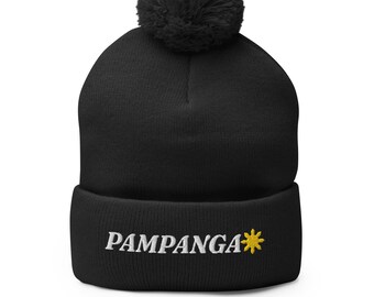 Pampanga Philippines Embroidered Pom Pom Beanie, Filipino Beanie, Filipinx, Pinoy, Pinay Winter Hat
