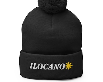 Ilocano Philippines Embroidered Pom Pom Beanie, Filipino Beanie, Filipinx, Pinoy, Pinay Winter Hat