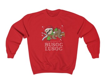 Funny Filipino Busog Christmas Sweatshirt, Maligayang Pasko, Filipino Christmas Gift Idea, Filipina, Pinoy, Pinay