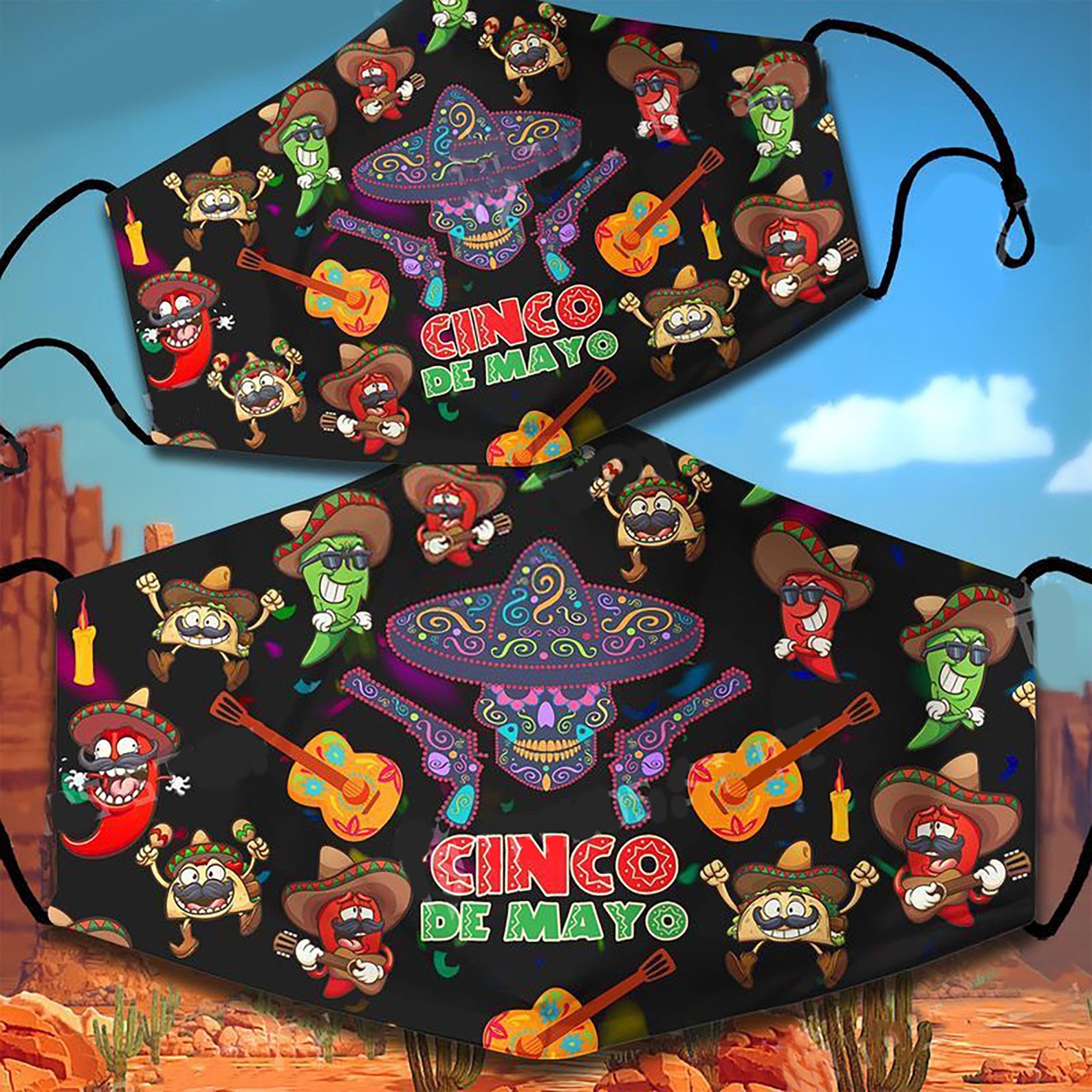 Cinco De Mayo Sugar Skull Awesome Fiesta Party Face Mask Etsy