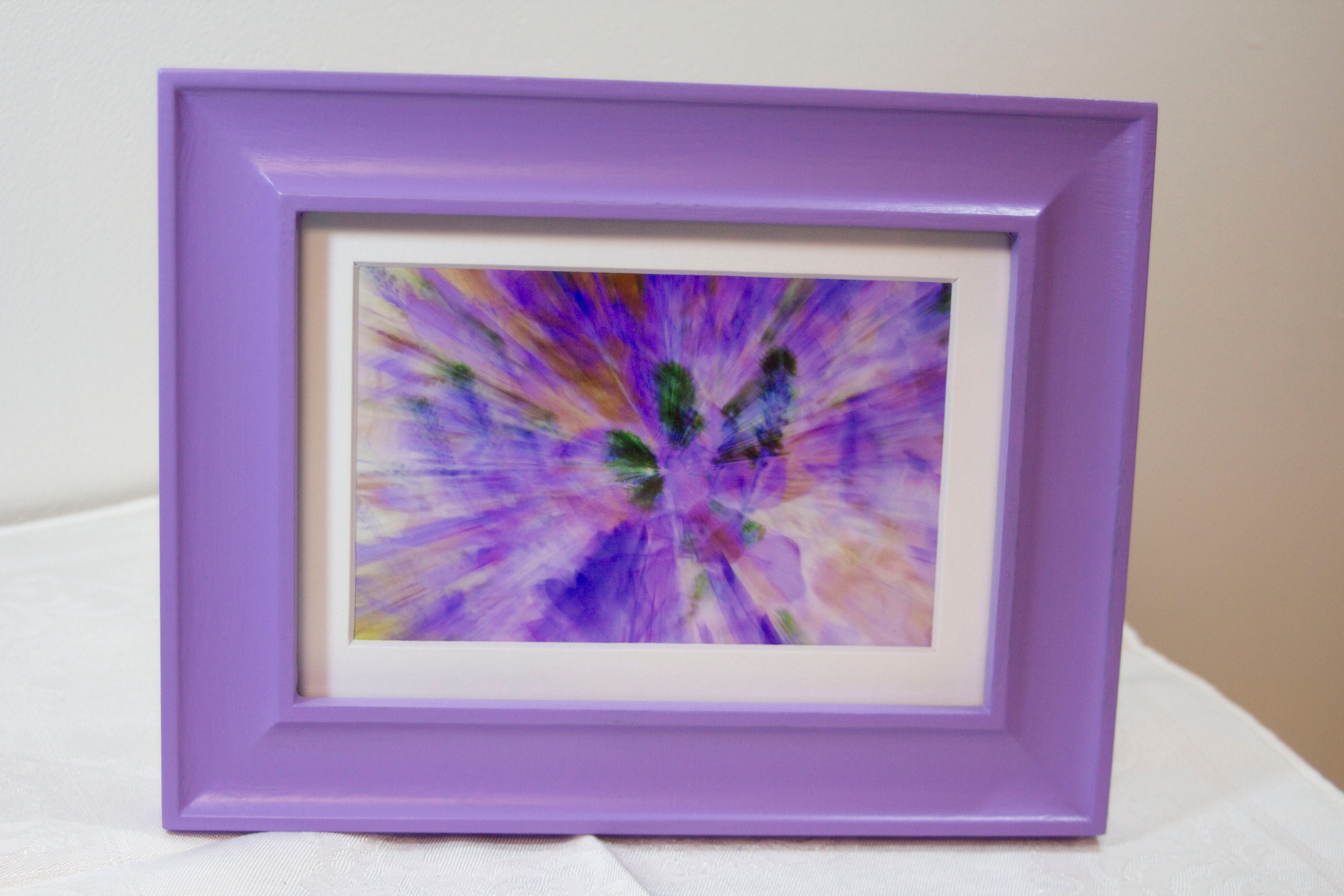 Purple Floral Abstract Framed 4x6 picture 5x7 matting upcycled Etsy