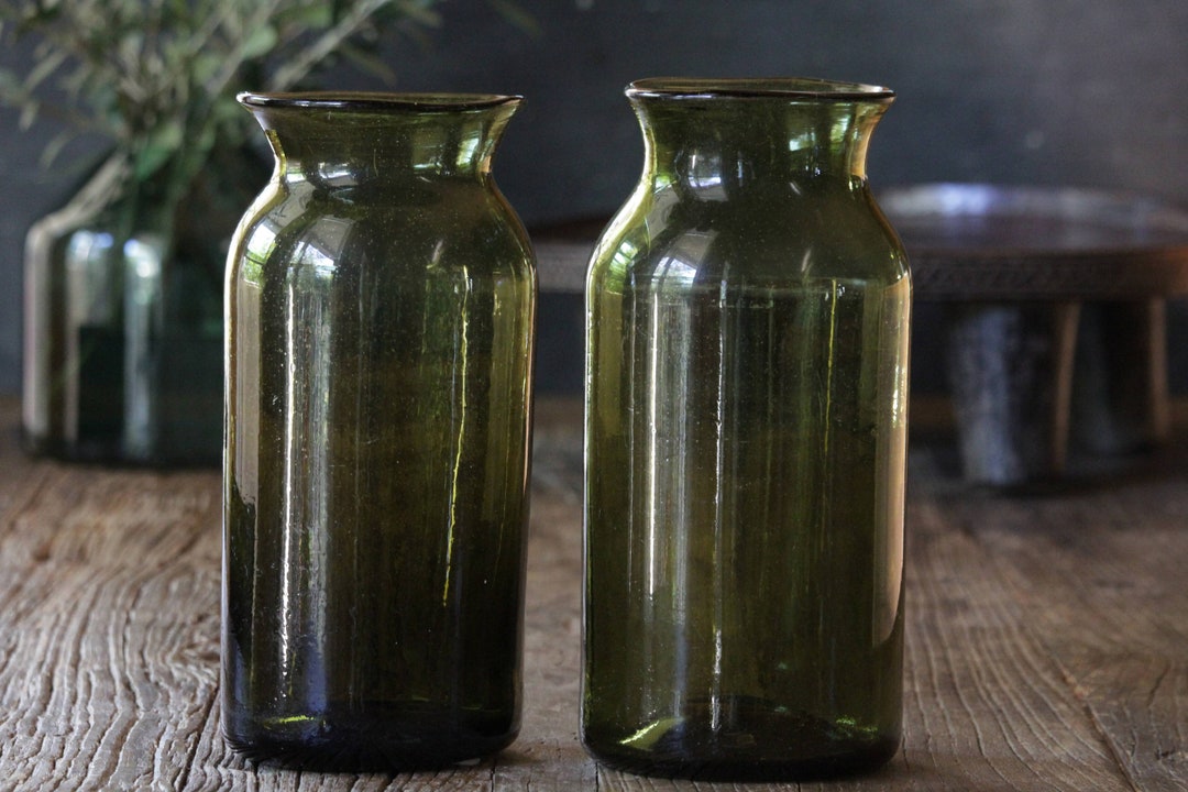 Antique French Green Glass Truffle / Cornichon Jars Etsy