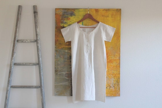 Antique French Unbleached Linen Dress / Smock - image 1