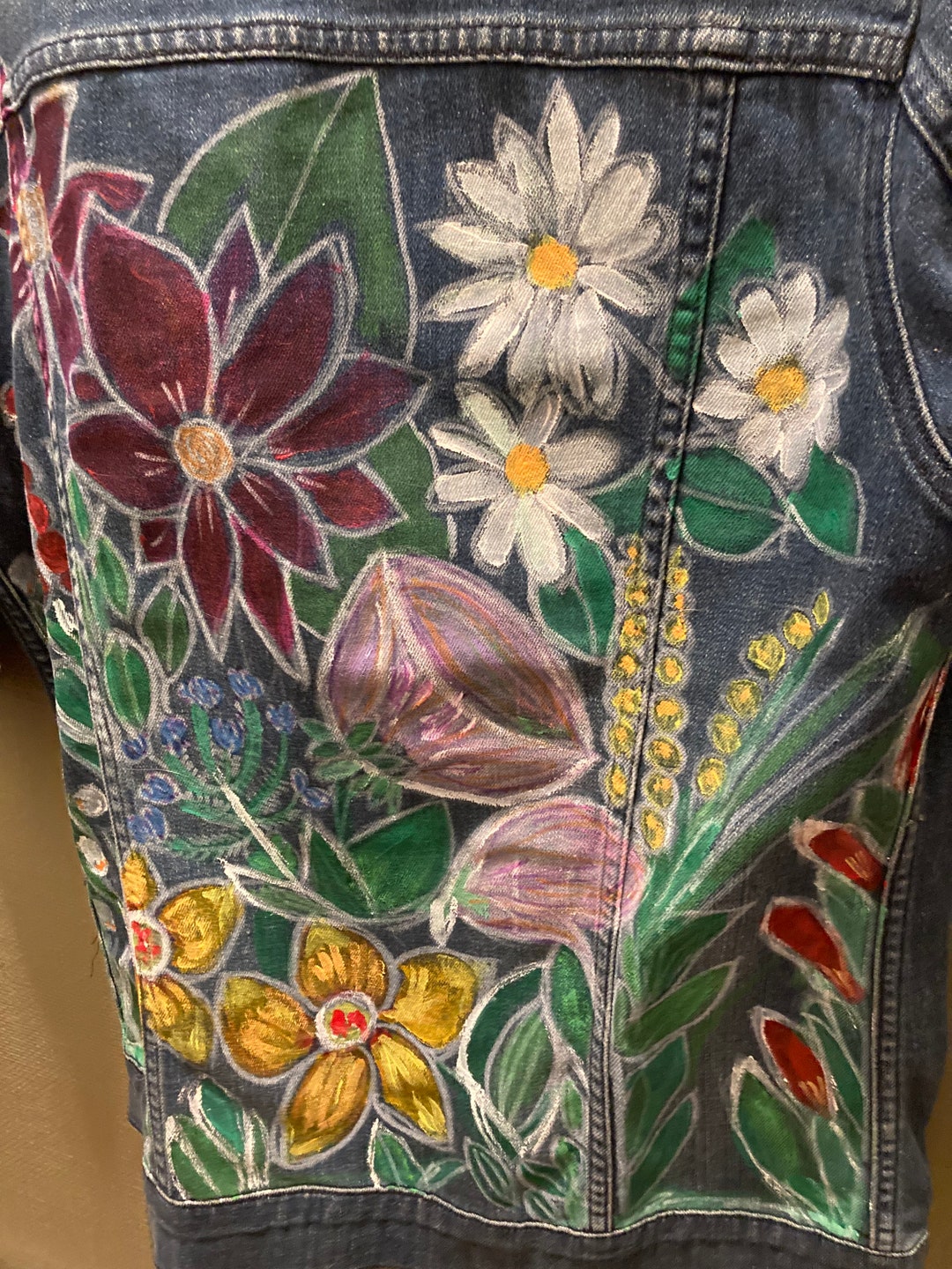 Hand Painted Floral Jean Jacket - Etsy