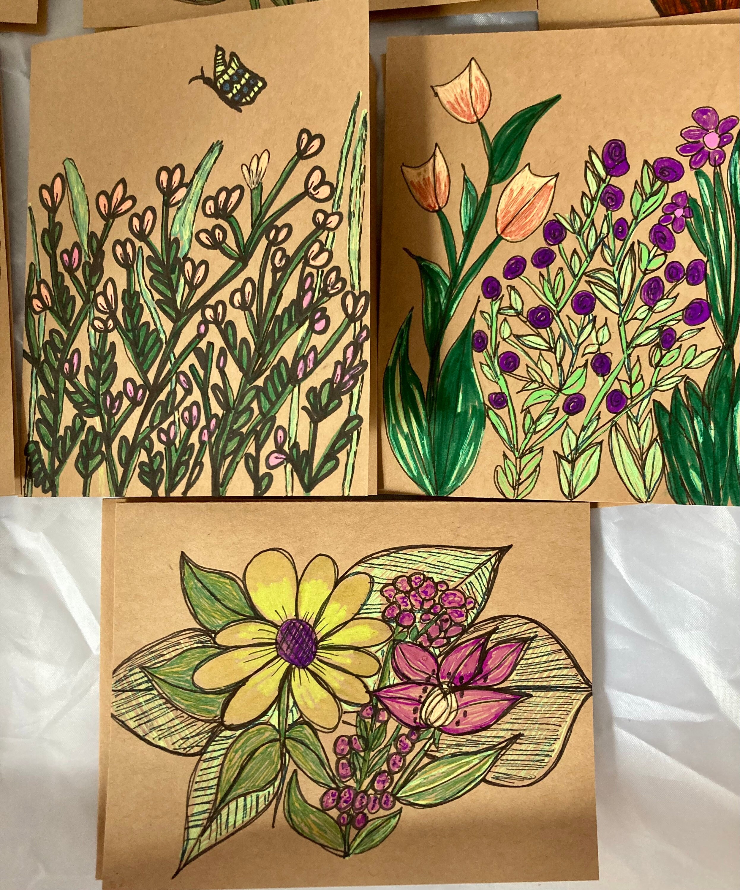 Cards Floral hand drawn set of ten blank notecards with Etsy