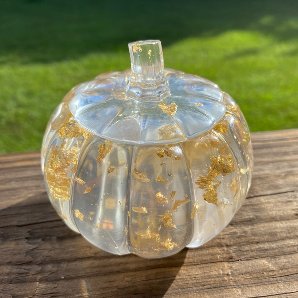 Gold Leaf Pumpkin Handmade Resin Candle Holder