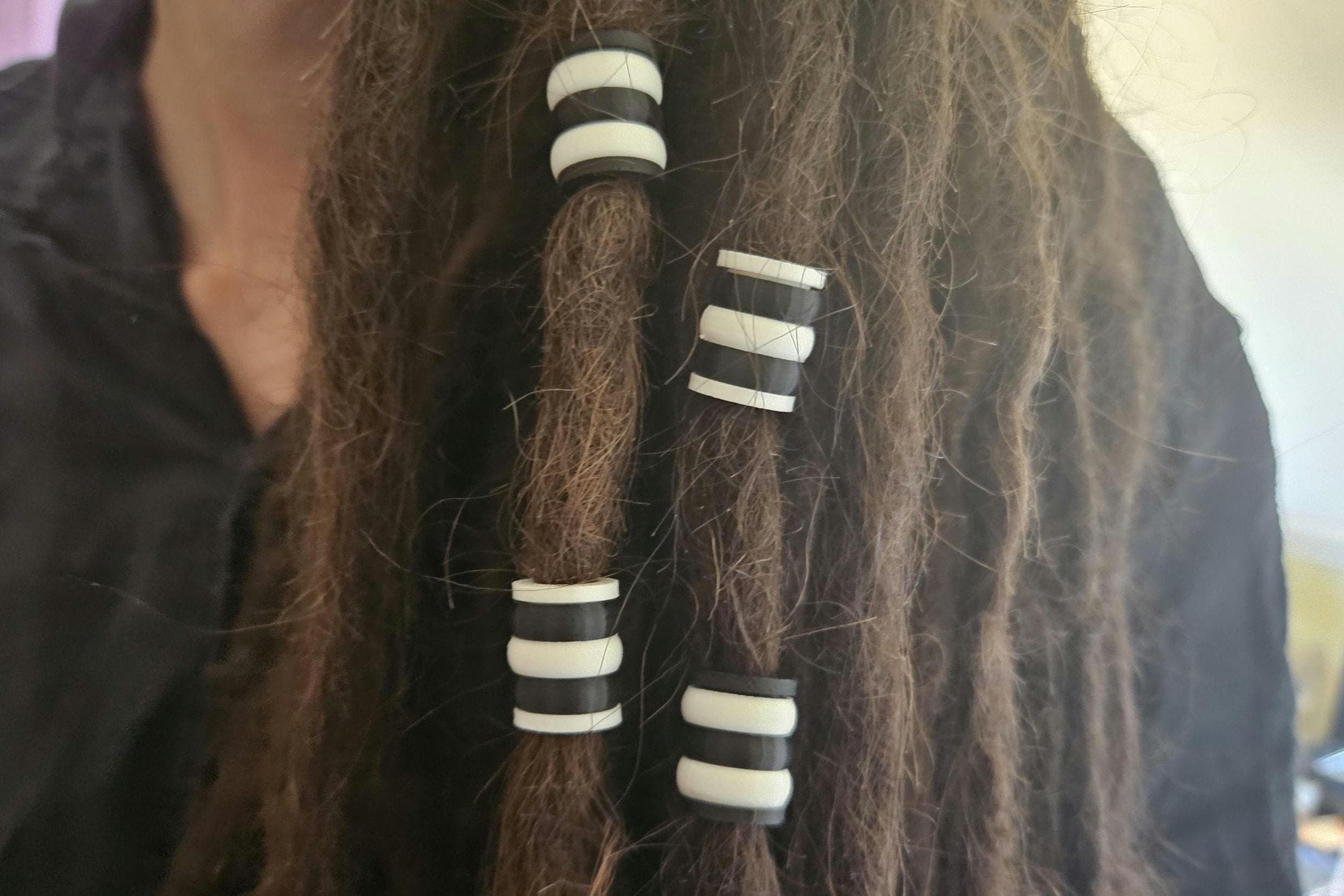 Fidget Spinner Dreadlock Beads Set of 4 - Black and White Loc Accessories for Adults, Hair Jewelry for dreads, Twists & Locs, Sensory,