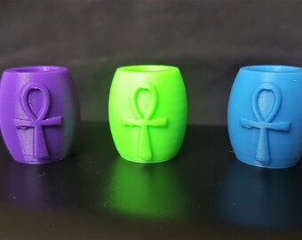 Ankh dread bead, 3D printed. Green/Purple/Blue