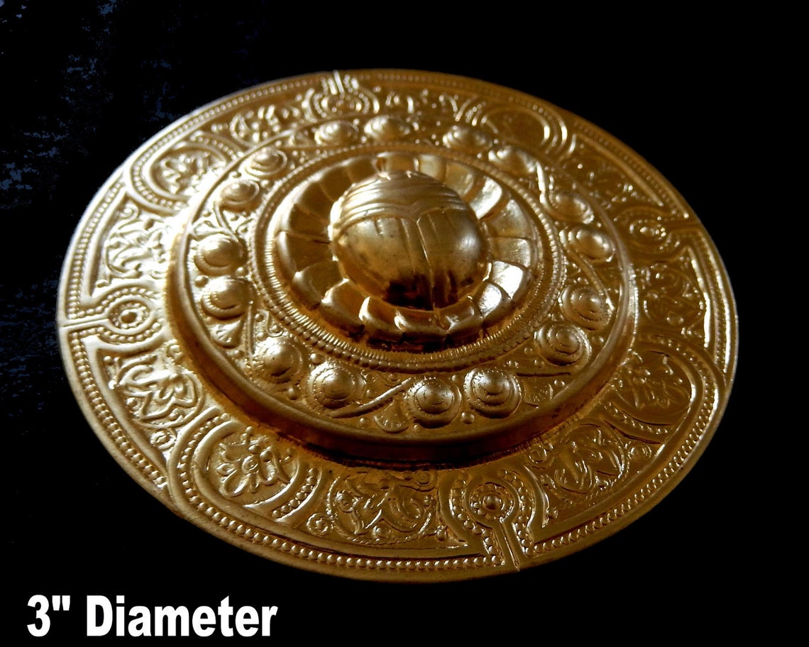 Vintage Design Raw Brass Stamping / XL Scarab Medallion / Etsy