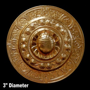 Vintage Design Raw Brass Stamping / XL Scarab Medallion / Egyptian Revival Style / 3&quot; Diameter