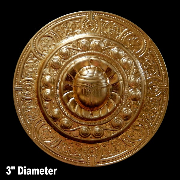 Vintage Design Raw Brass Stamping / XL Scarab Medallion / Egyptian Revival Style / 3" Diameter
