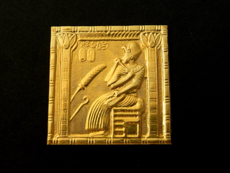 Brass Stamping / Ancient Egyptian Pharaoh Sitting/ Square with or without loops/ One Pair / Unfinished Raw Brass image 6