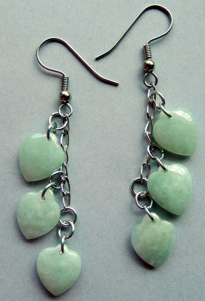 Natural Jadeite Hearts / Drilled / High Polish Pastel Green / Vintage Stones / 6 pcs. / Jewelry Components bild 4