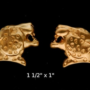 Vintage Design/ Raw Brass Stamping /Leopard Heads / Mirror Image Pairs / Embossed Top/ Open back
