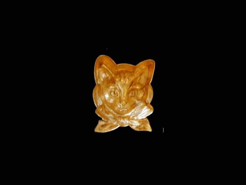 Vintage Brass Stamping Cat with Bow Tie 1.75 x 1.25 Embossed Design Open back
