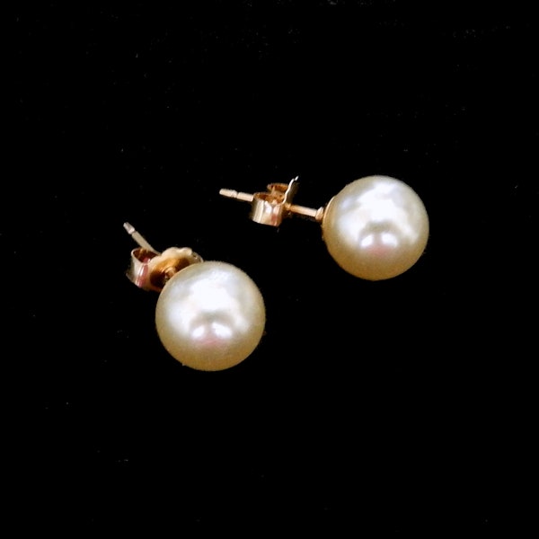 Pearl Stud Earrings / 14K/20 Yellow Gold Filled Mountings / Spanish Majorca Faux Pearls / 6-9 mm Sizes