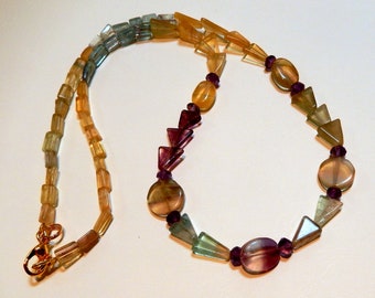 Rainbow Color Necklace/ Mixed Shapes/ Mixed Colors / Hand Cut Stones / 19&quot; Length