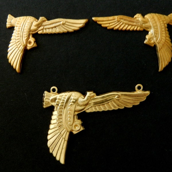 Vintage Design Raw Brass Stampings / Egyptian Revivial / Vultures / Small Mirror Image or Large w. Loops