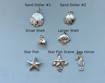Sea LIfe Charms/ 925 Sterling Silver/ Shells,Sea Horses, Star Fish, Etc.