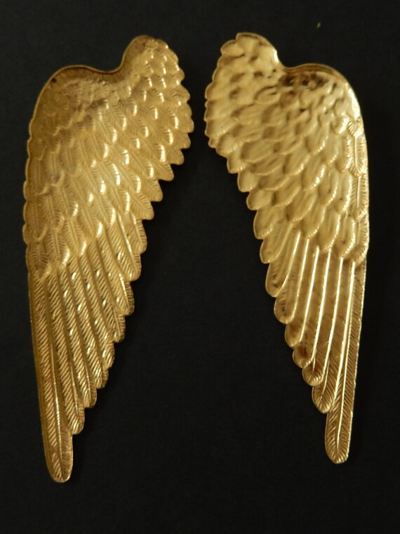 Angel Wings/ Raw Brass Stamping/ XL Detailed Design (3.5" x 1.5")