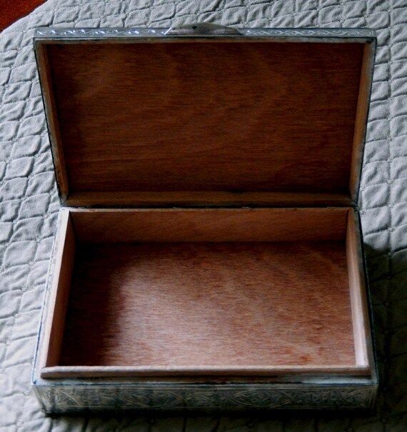 Egyptian Silver Deco Box / Hinged Lid / Wooden Li… - image 5