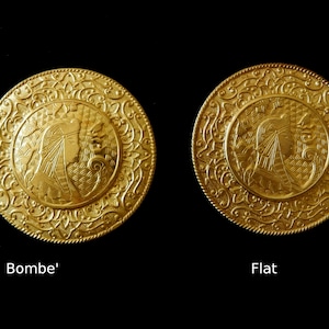 Vintage Design Raw Brass Stamping / Cleopatra Disk /Egyptian Revival / Bombe&#39; or Flat Designs / 1.75&quot; Diameter
