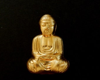 Vintage Raw Brass Design/ Sitting Buddha / 3/D on Top / Open Back / 1 5/8" x 1 1/8"