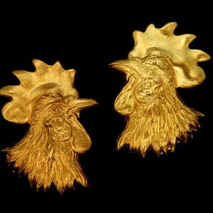 Rooster Raw Brass Pair/ 2 Sizes/ Mirror Image Pair