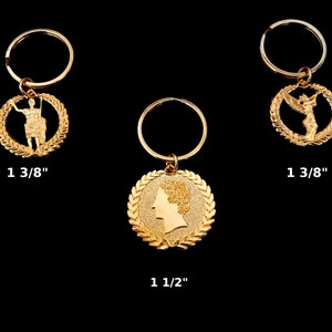 Ancient Roman Key Ring: Gold Tone Brass Caesar, Victory Angel