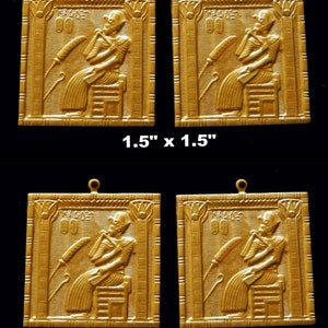 Brass Stamping / Ancient Egyptian Pharaoh Sitting/ Square with or without loops/ One Pair / Unfinished Raw Brass image 1