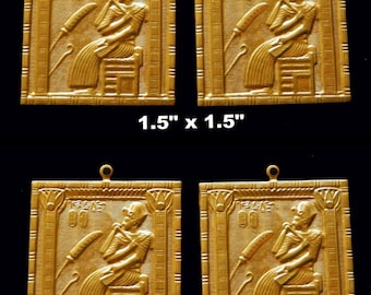 Estampage en laiton / Pharaon égyptien antique assis/ Carré avec ou sans boucles/ Une paire / Laiton brut inachevé