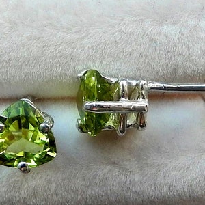Peridot Earrings / 6x6 mm Trillions/ Natural Lime Green Color / 925 Sterling Silver Mountings / Post and Nut Design