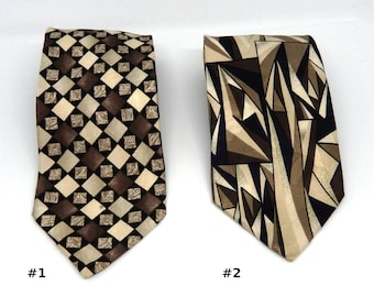 Lenzo Paris/ Vintage zijden stropdassen/ Keuze uit 2 ontwerpen/ Aardetinten