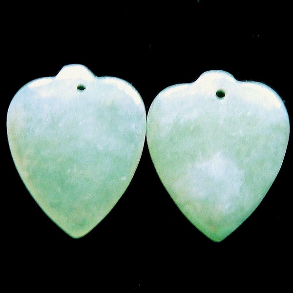 Natural Jadeite Hearts / Drilled / High Polish Pastel Green / Vintage Stones / Mixed Lots / Jewelry & Crafting Components
