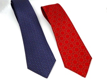 Hermes Vintage Silk Ties/ Red or Blue Designs /Made in France