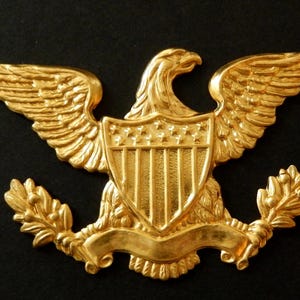 Vintage Raw Brass Stamping / XL American Eagle / 3.25&quot; x 1.75&quot;