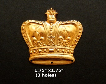 Medieval Crown in Raw Brass Stamping/ 3 holes for hanging attachments/ 1.75" x 1.75"