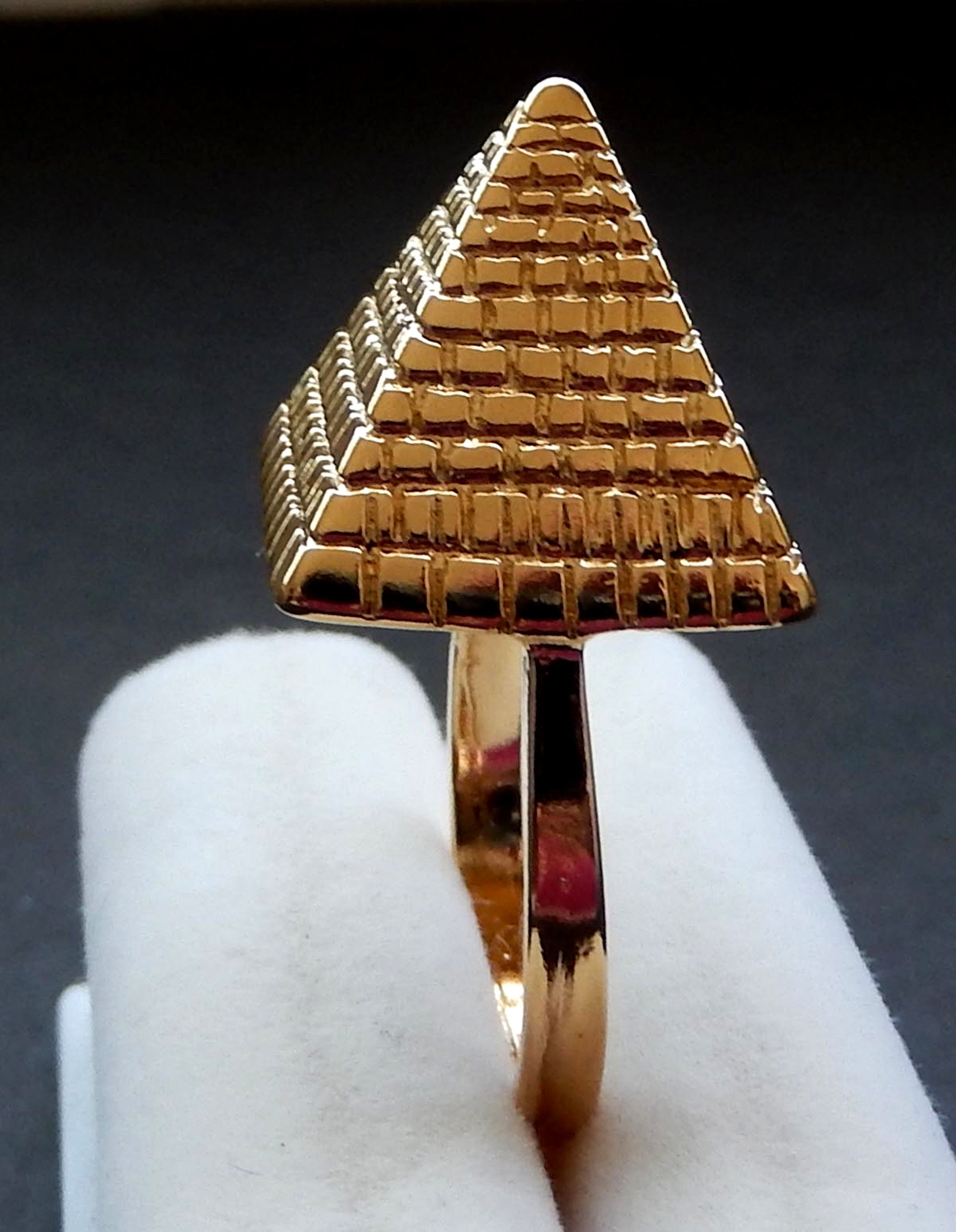 Ancient Egyptian Pyramid Ring / 18K. Yellow Gold Tone / 3/D Etsy UK