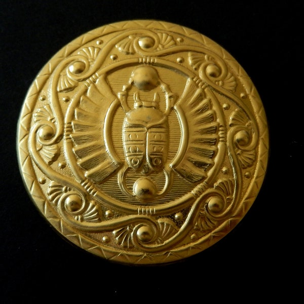Vintage Design Raw Brass Stamping Design/ Egyptian Revival / Large Disk with Scarab / 1.75" Diameter / Two styles
