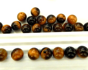 Natural Tiger Eye Beads / Half Drilled / Vintgae Beads / 4 mm-8mm / Lots of 10 Pieces / Natural Color