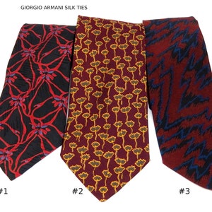 Cravates en soie Giorgio Armani/ 3 modèles uniques/tons rouges/ fabriquées en Italie image 1