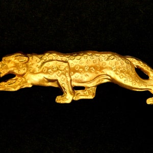 Vintage design Raw Brass Stamping / Large Leopard / 3.5&quot; x 1&quot; / Embossed Top/ Open Back