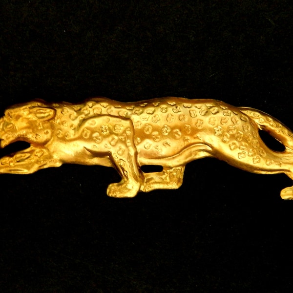 Vintage design Raw Brass Stamping / Large Leopard / 3.5" x 1" / Embossed Top/ Open Back